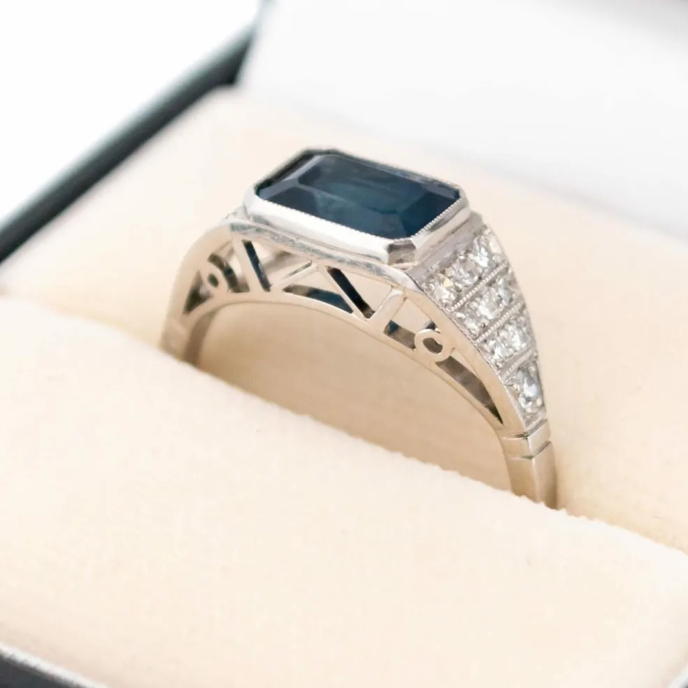 Bague Est-Ouest Diamant Saphir Platine