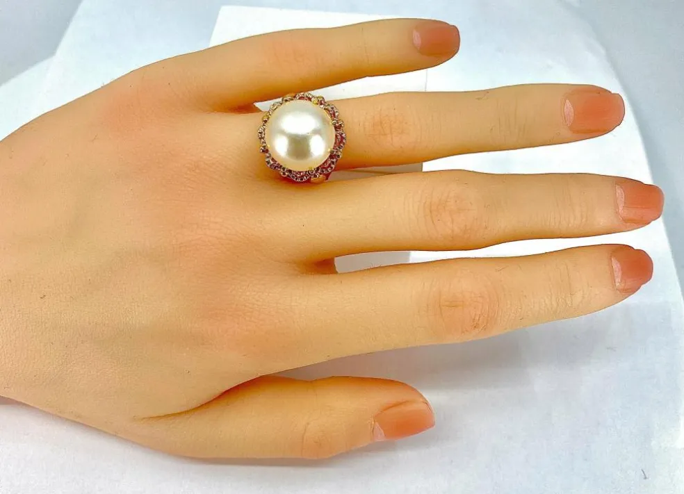 Bague et boucles d’oreilles or jaune et perles mabé