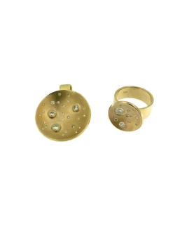 Bague et pendentif design lune or jaune et diamants certificat HRD
