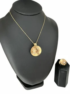 Bague et pendentif design lune or jaune et diamants certificat HRD