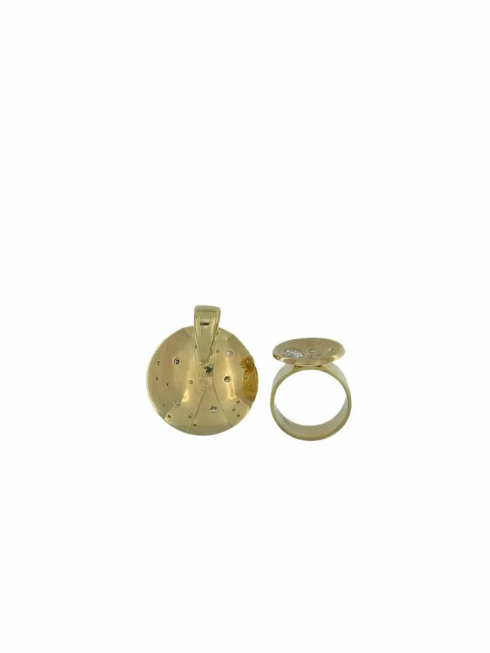 Bague et pendentif design lune or jaune et diamants certificat HRD
