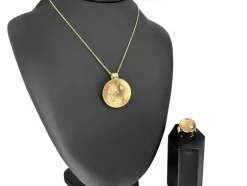 Bague et pendentif design lune or jaune et diamants certificat HRD