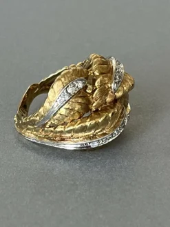 Bague Feuillage Or Jaune Diamants Années 1970