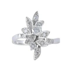 Bague "feuilles" or blanc et diamants