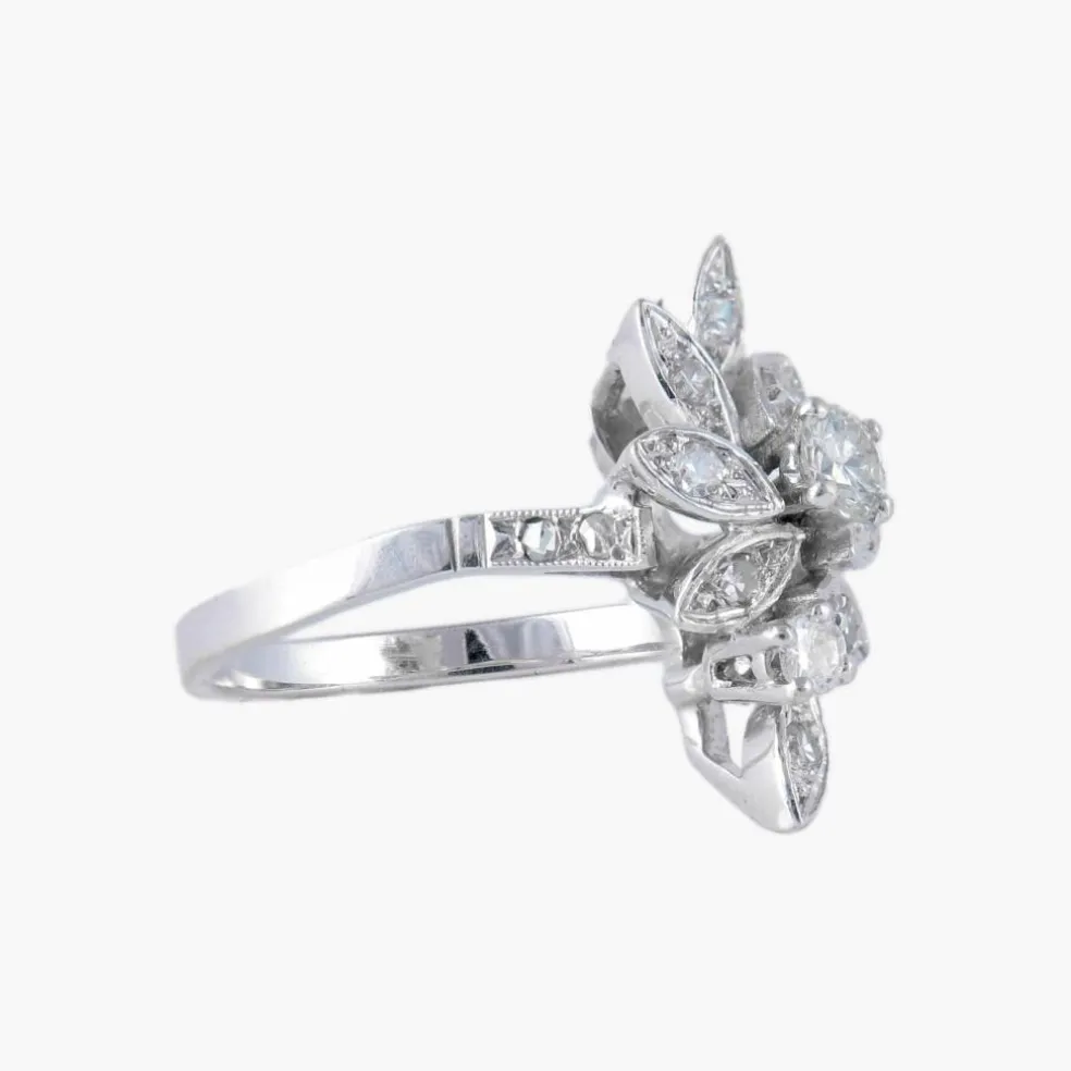 Bague "feuilles" or blanc et diamants