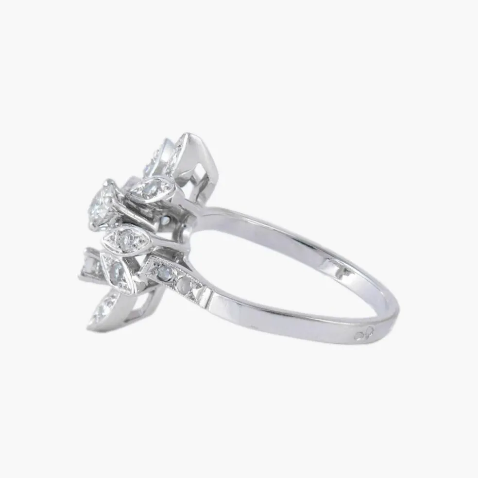 Bague "feuilles" or blanc et diamants