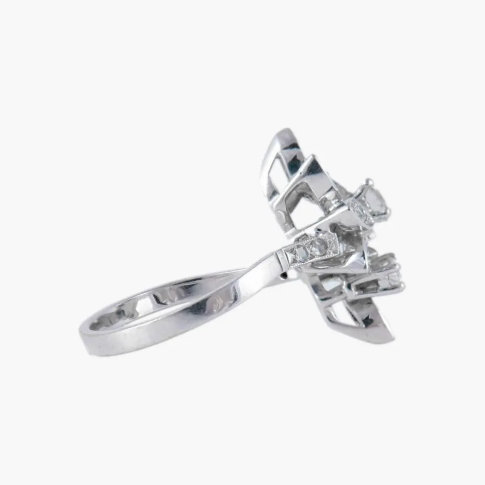 Bague "feuilles" or blanc et diamants