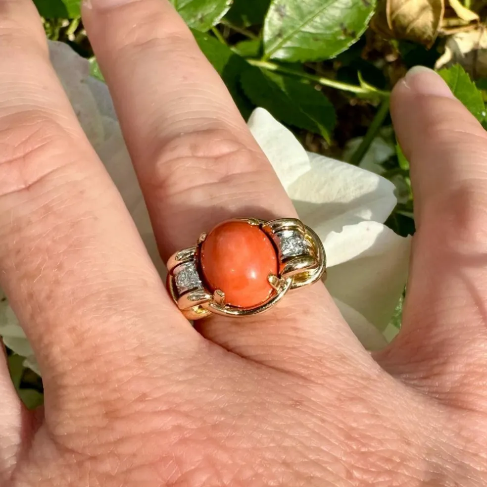 Bague fil d'or corail