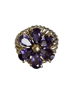 Bague Fils d'Or Jaune Améthystes