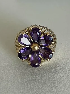Bague Fils d'Or Jaune Améthystes