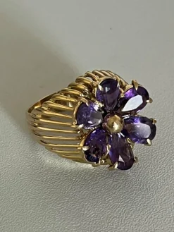 Bague Fils d'Or Jaune Améthystes
