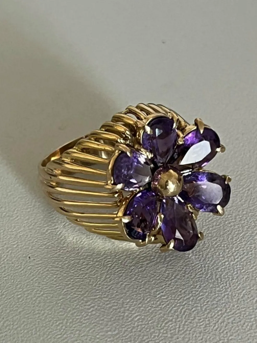 Bague Fils d'Or Jaune Améthystes