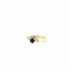 Bague fine 7 diamants et 1 saphir, or jaune
