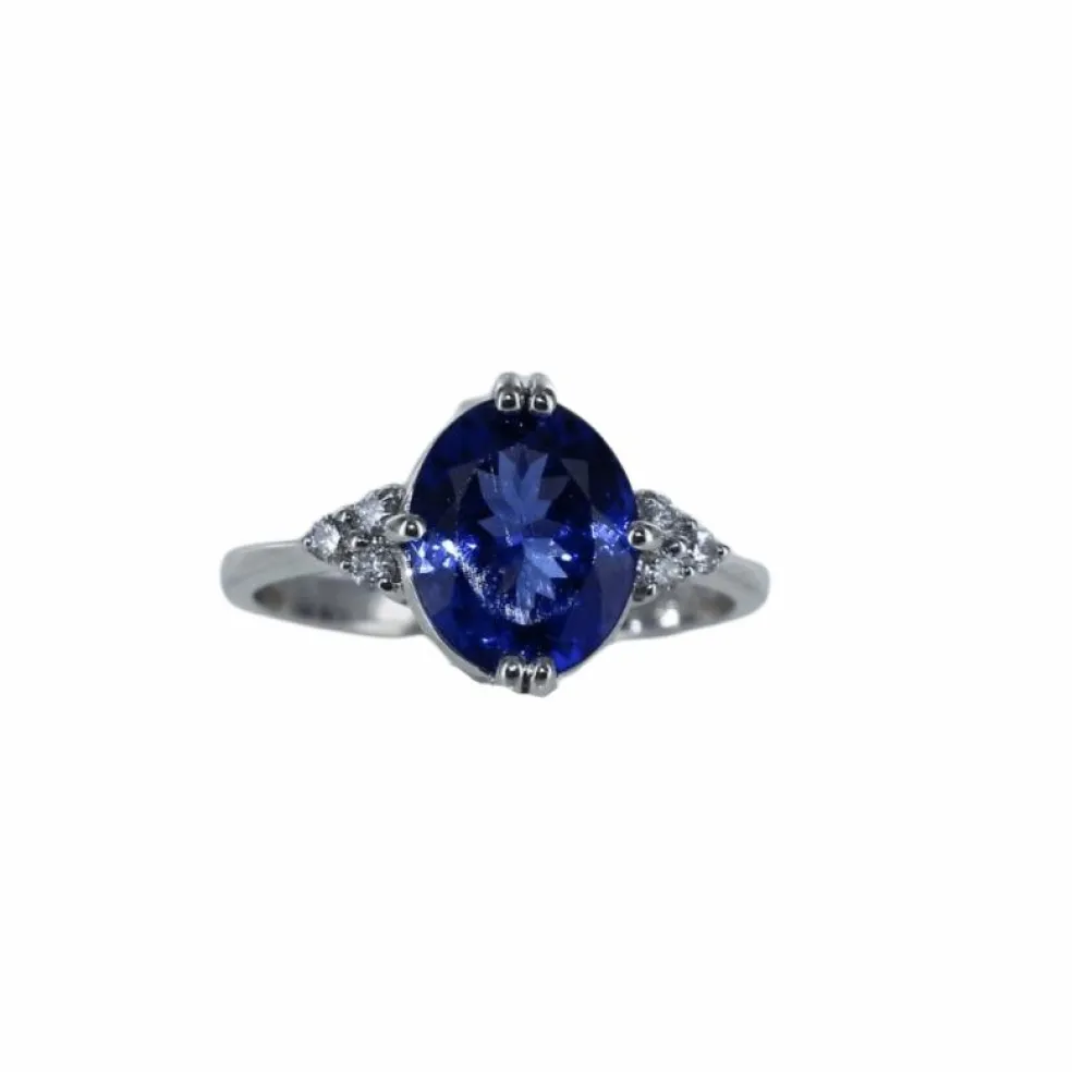 Bague fine Or blanc Tanzanite Diamants
