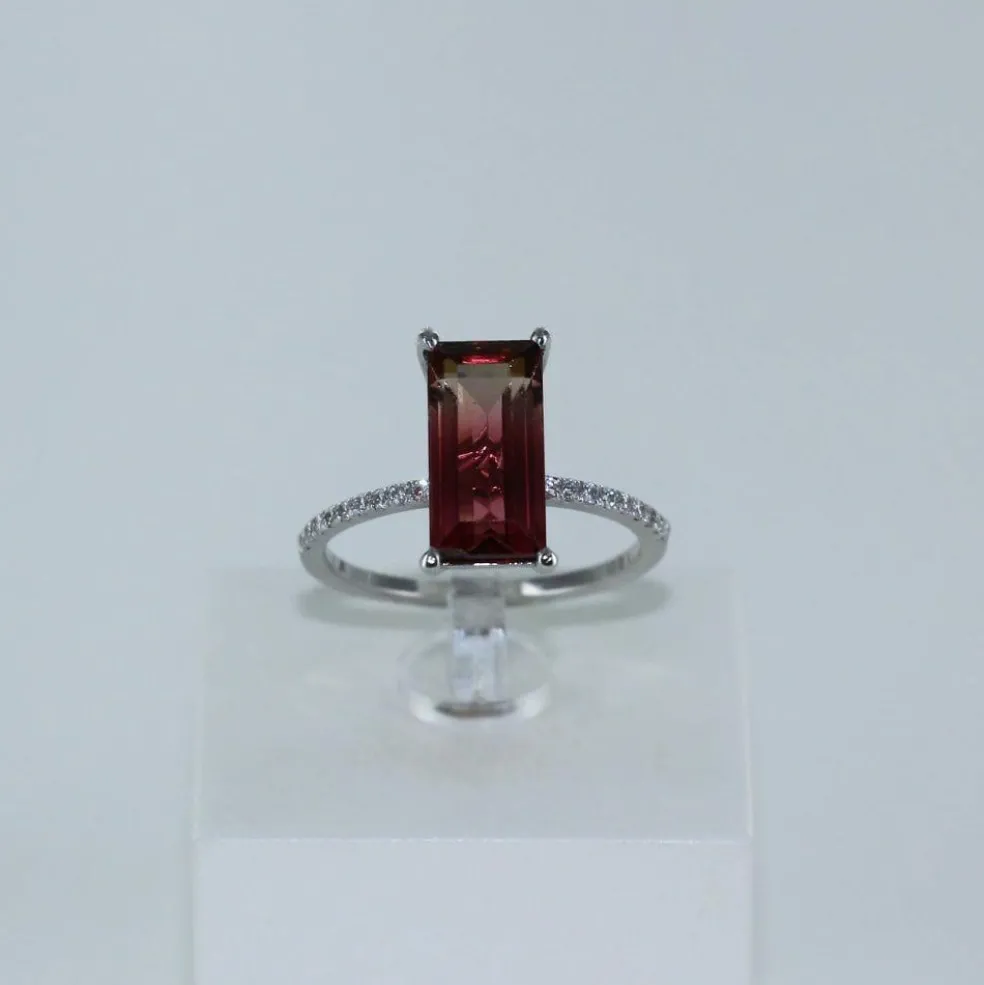 Bague fine tourmaline rectangle et diamants