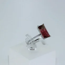 Bague fine tourmaline rectangle et diamants