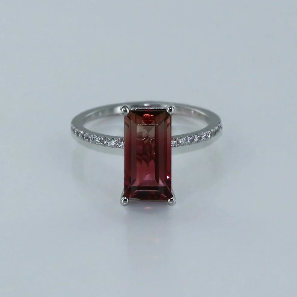 Bague fine tourmaline rectangle et diamants