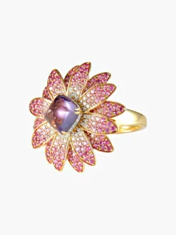 Bague Fleur Améthyste, Saphirs roses, Diamants