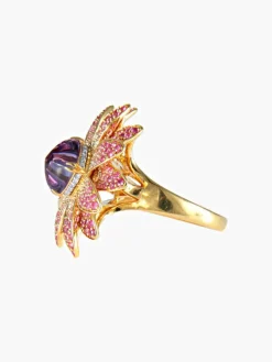 Bague Fleur Améthyste, Saphirs roses, Diamants