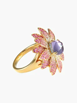 Bague Fleur Améthyste, Saphirs roses, Diamants