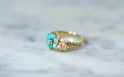 Bague fleur ancienne turquoises et diamant