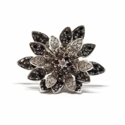 Bague fleur articulée diamants blanc & noir or blanc