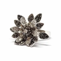 Bague fleur articulée diamants blanc & noir or blanc