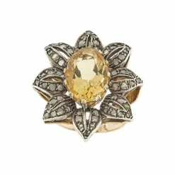 Bague fleur citrine et diamants