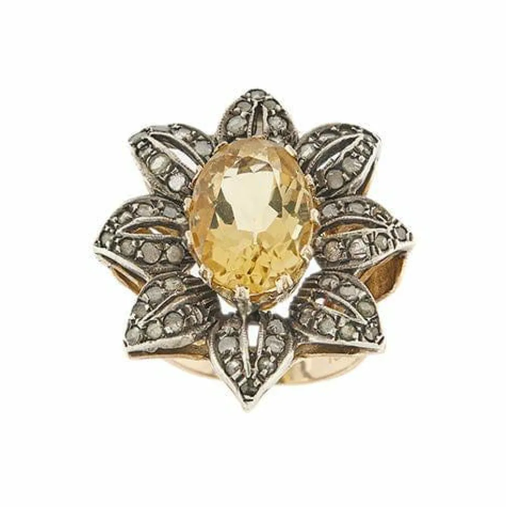 Bague fleur citrine et diamants