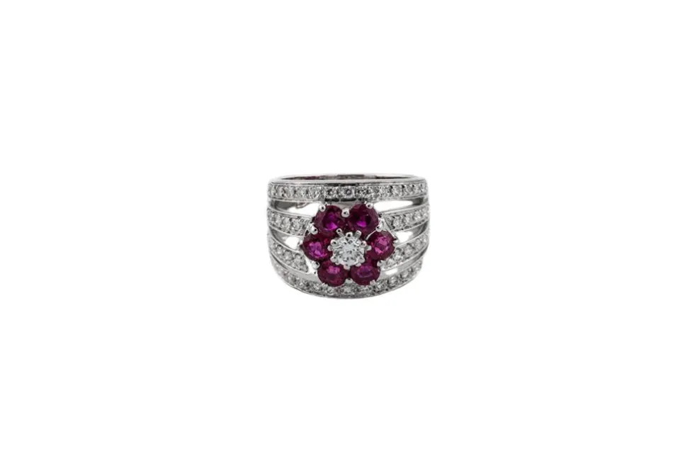 Bague Fleur Diamants Rubis