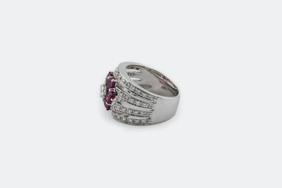 Bague Fleur Diamants Rubis
