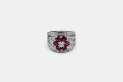 Bague Fleur Diamants Rubis