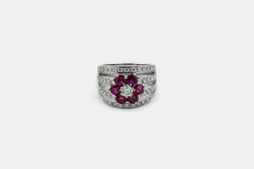 Bague Fleur Diamants Rubis