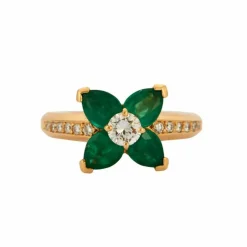 Bague Fleur Emeraudes Diamants