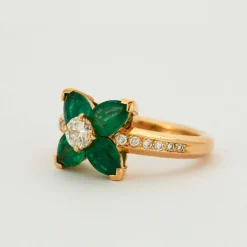 Bague Fleur Emeraudes Diamants
