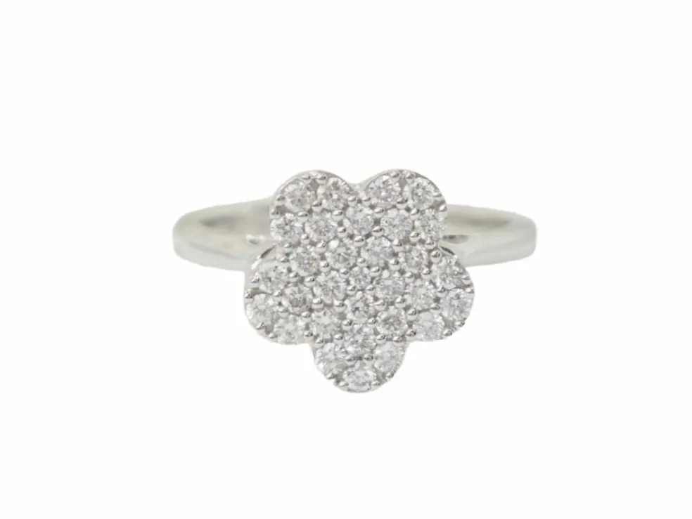 Bague fleur en or blanc et diamants