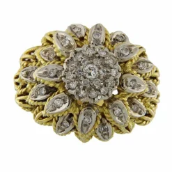 Bague fleur en or jaune et blanc avec diamants