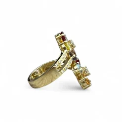Bague fleur en or jaune et pierres fines
