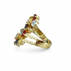 Bague fleur en or jaune et pierres fines