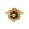 Bague fleur en or jaune, saphir et diamants