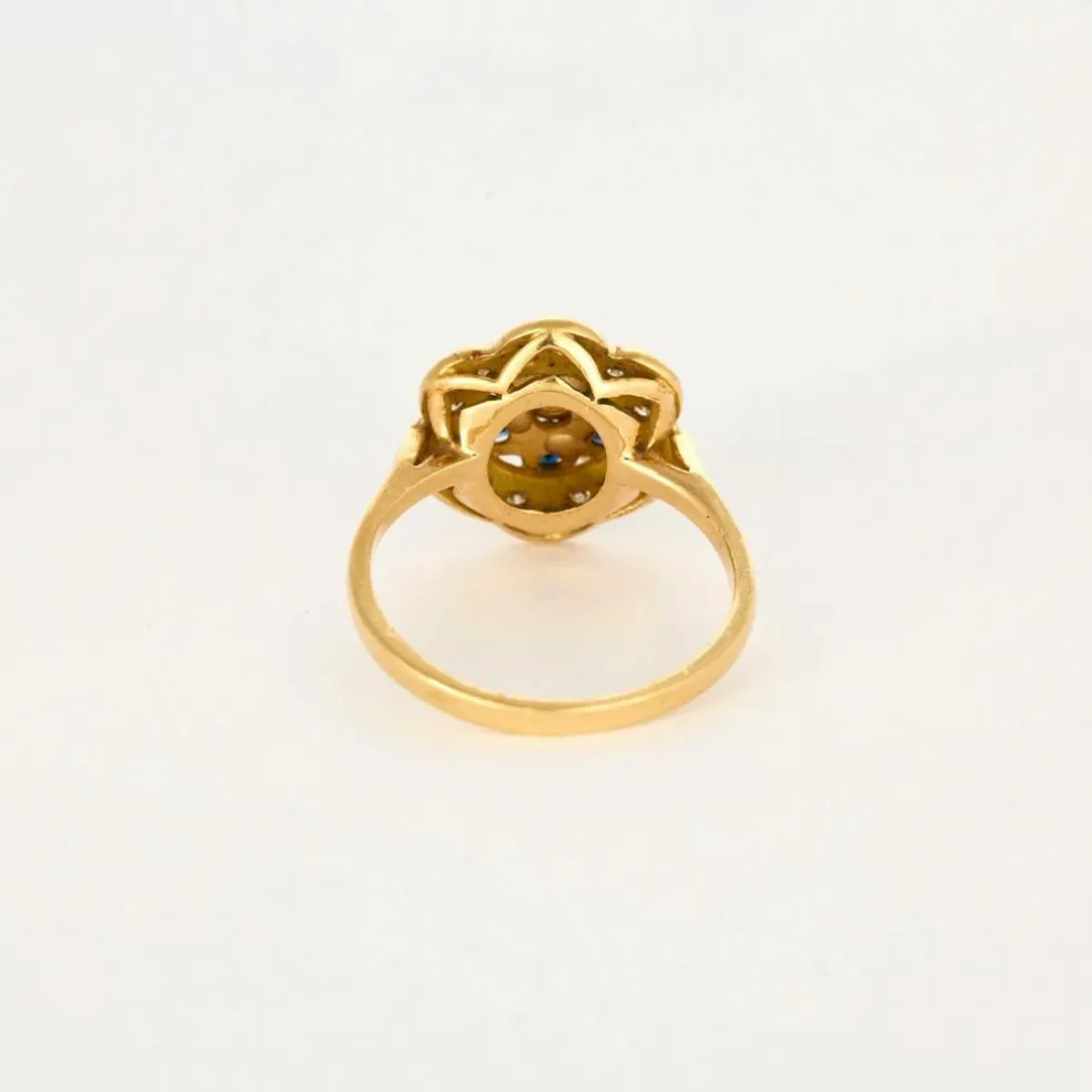 Bague fleur en or jaune, saphir et diamants