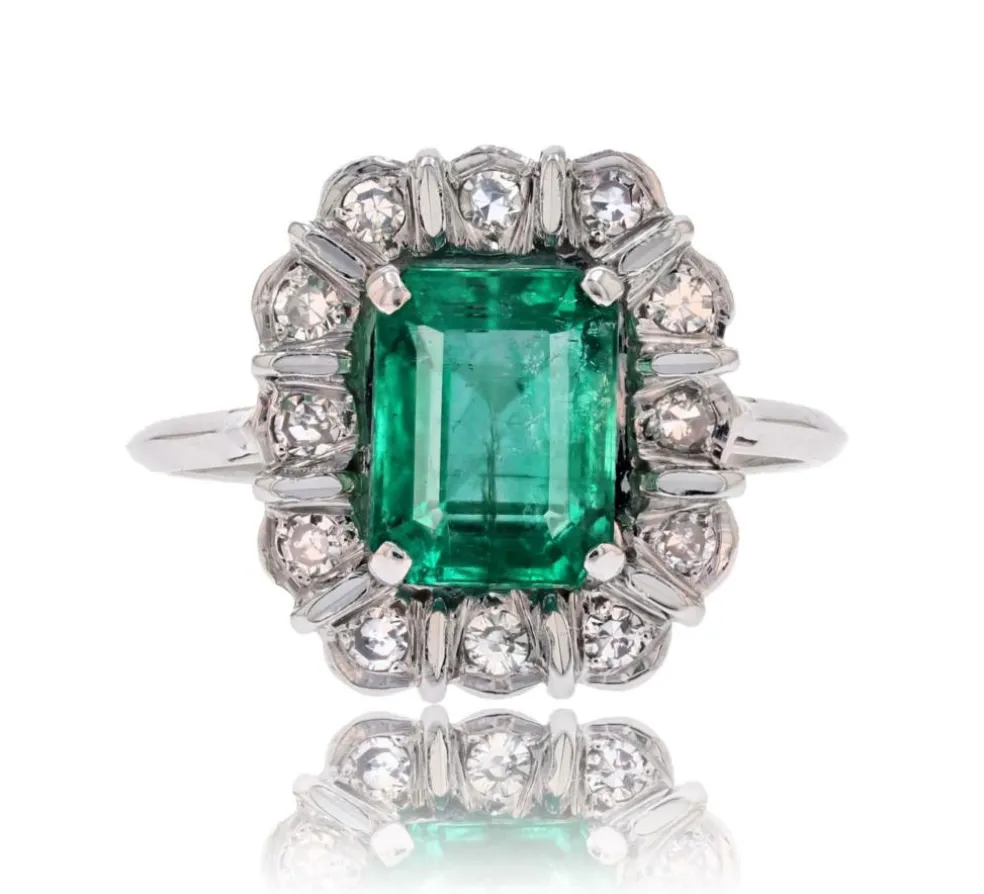Bague fleur émeraude et diamants