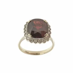 Bague fleur or blanc avec grenat et diamants