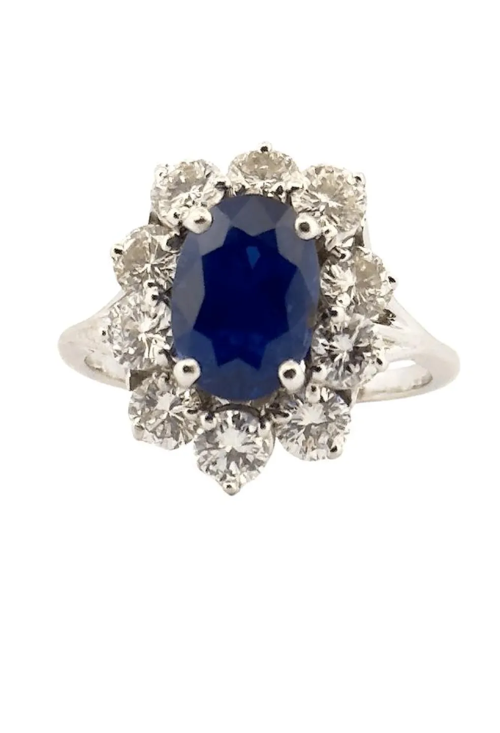 Bague fleur or blanc saphir de Ceylan non chauffé et diamants