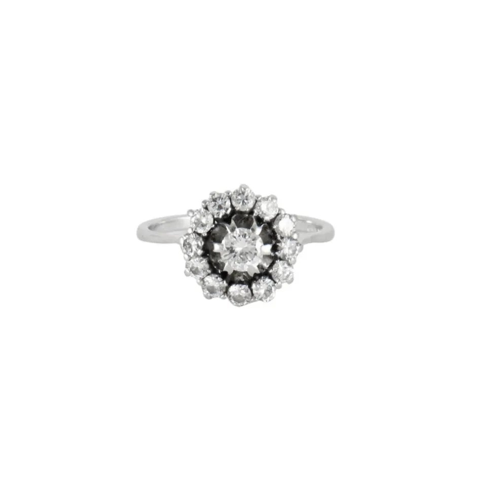 Bague Fleur Or Gris Diamants