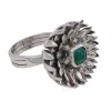 Bague Fleur Or gris Diamants Emeraude