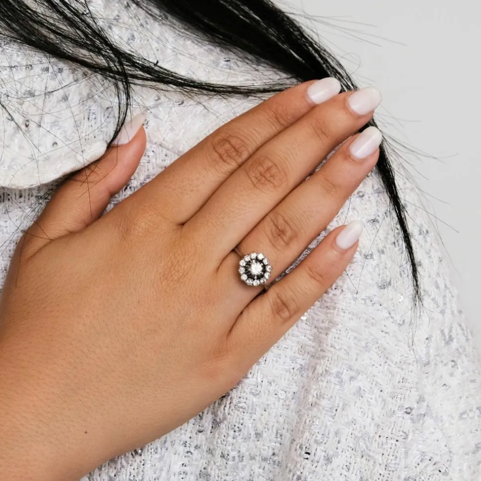 Bague Fleur Or Gris Diamants