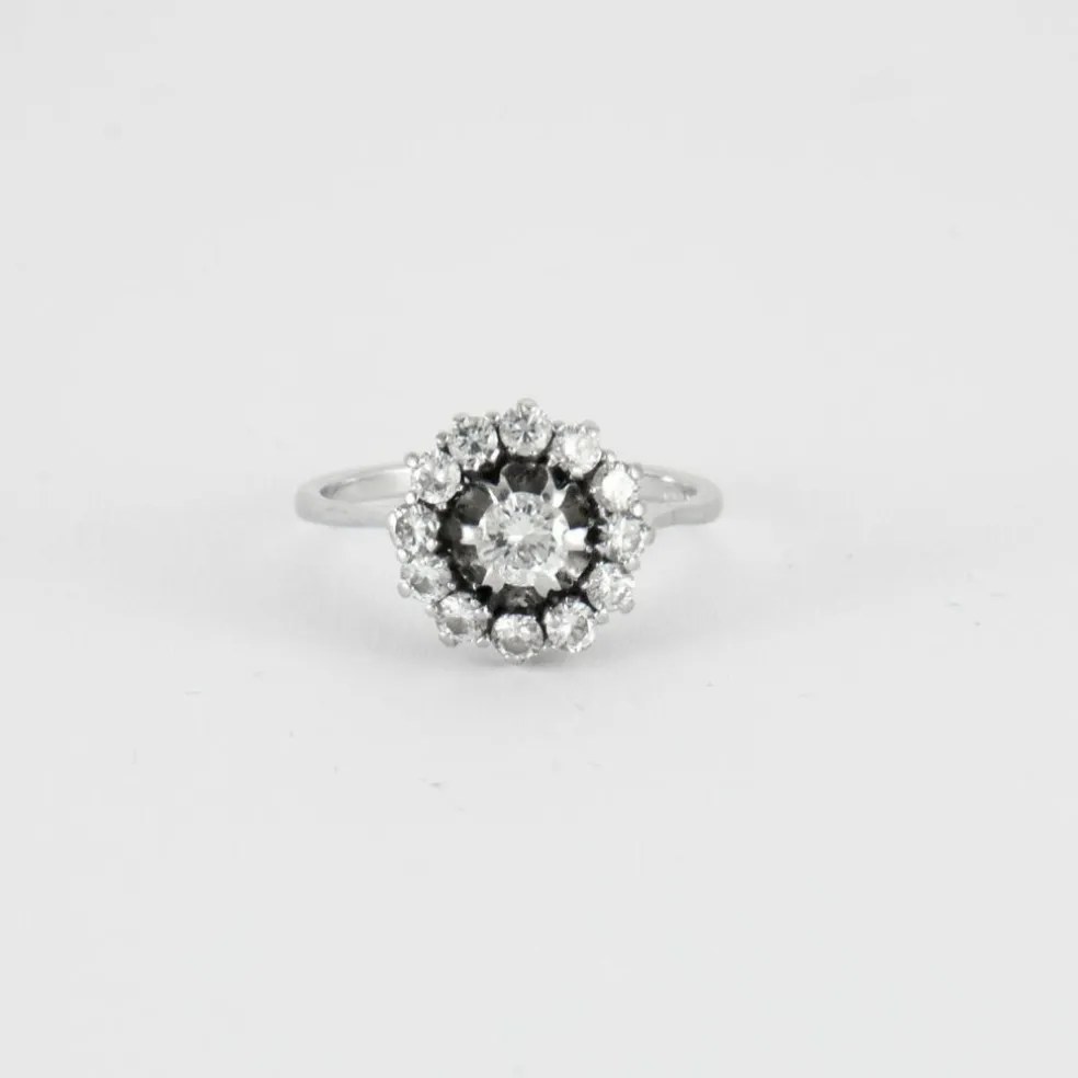 Bague Fleur Or Gris Diamants