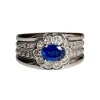 Bague fleur or gris saphir et diamants