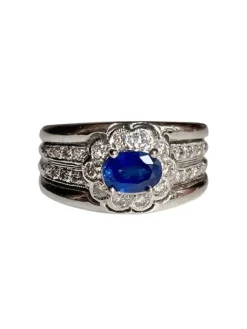 Bague fleur or gris saphir et diamants